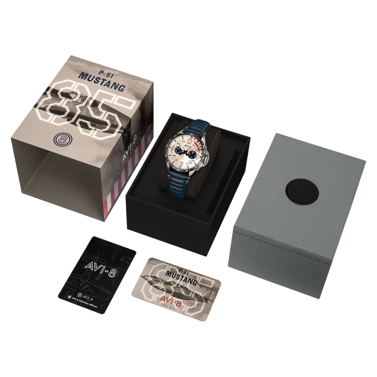 AVI-8 P-51 Mustang Kindelberger Chronograph 85th Anniversary Limited Edition Slipstream Silver