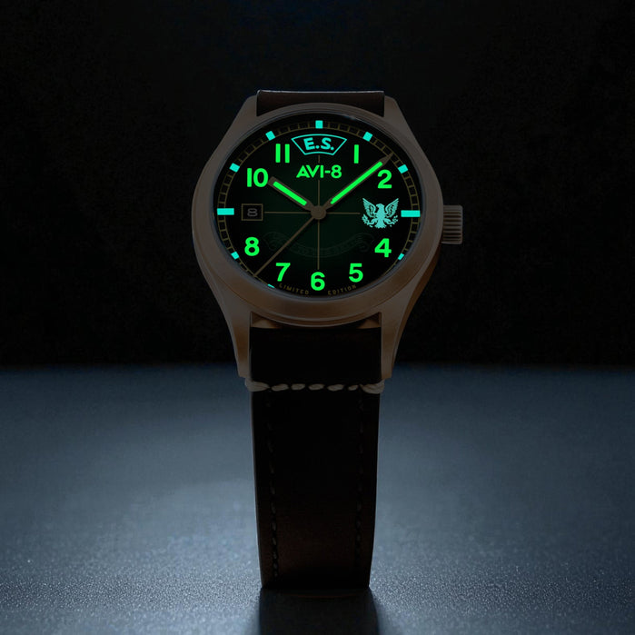 AVI-8 Flyboy Eagle Squadron Automatic Bronze 85th Coltishall Limited Edition angled shot picture