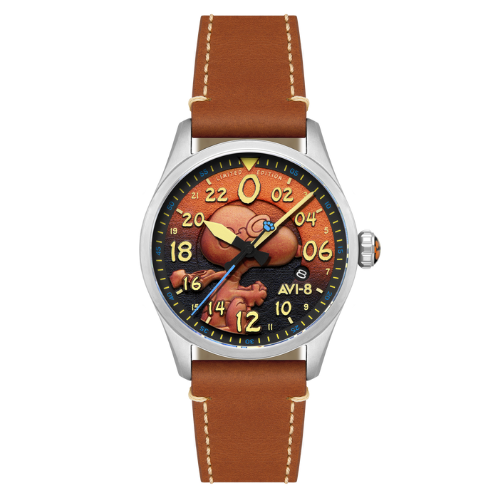 AVI-8 Spitfire Peanuts Snoopy Flying Ace 24 Hour Automatic Limited Edition Burnt Orange angled shot picture