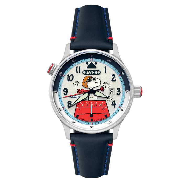 AVI-8 Hawker Hurricane Mckellar Dual Time Peanuts Snoopy Flying Ace Aero Blue Limited Edition angled shot picture