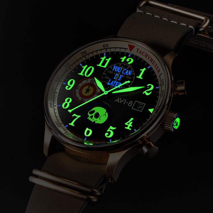 AVI-8 Hawker Hurricane Classic Chronograph 1924us Mr. Skelly Oak Ash Limited Edition angled shot picture