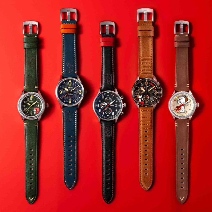 P-51 Mustang Blakeslee Chronograph Peanuts Snoopy Flying Ace Biplane Brown Limited Edition