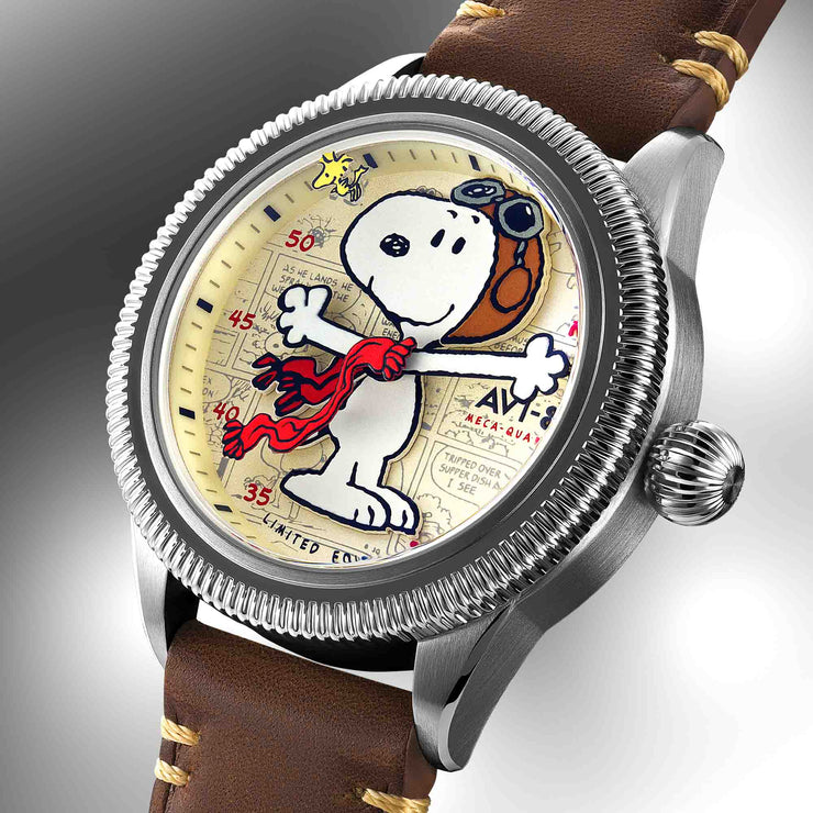 AVI-8 Flyboy Airmaster 40 Meca-Quartz Peanuts Snoopy Flying Ace Camel Brown Limited Edition