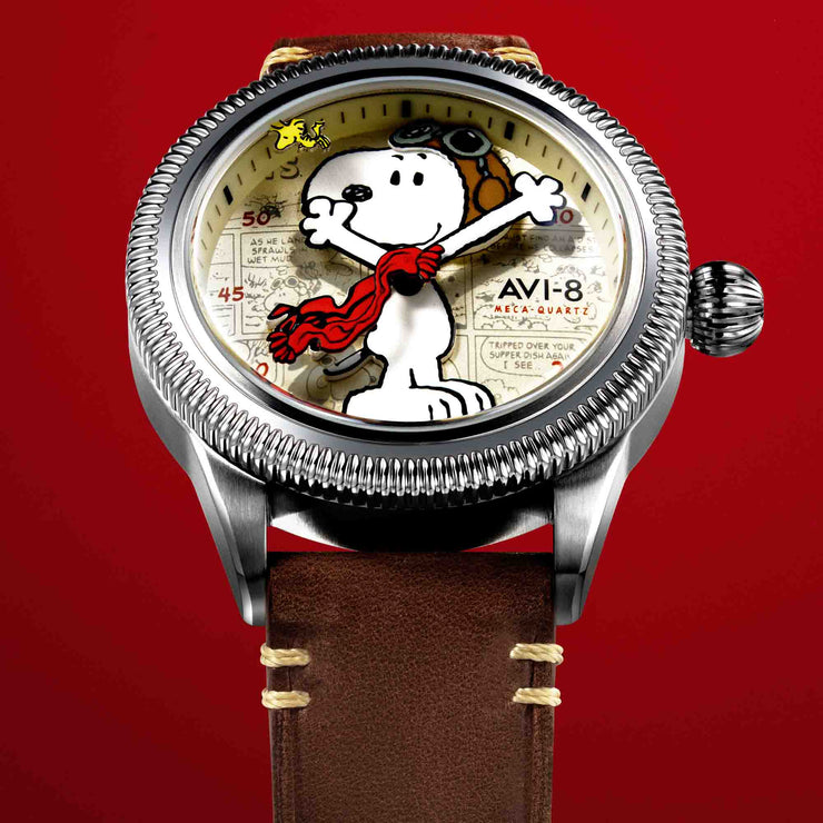 AVI-8 Flyboy Airmaster 40 Meca-Quartz Peanuts Snoopy Flying Ace Camel Brown Limited Edition