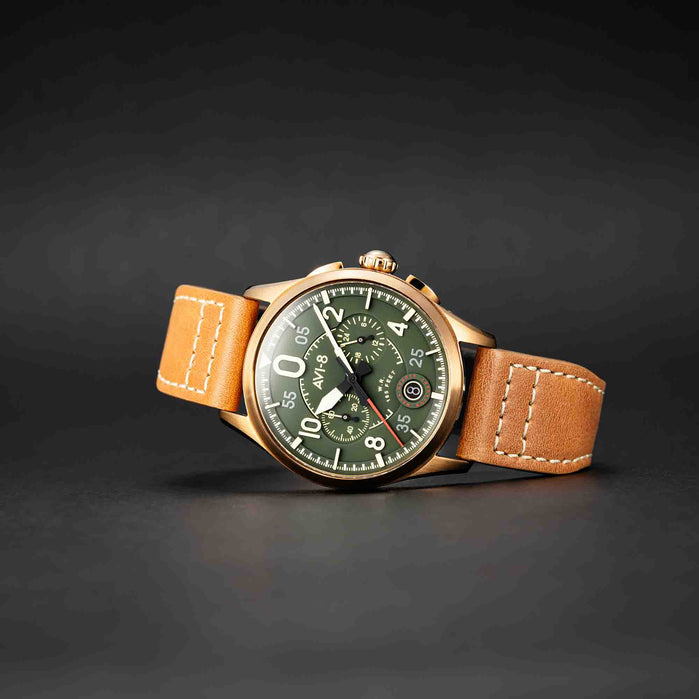 AVI-8 Spitfire Lock Chronograph Bronze Green angled shot picture