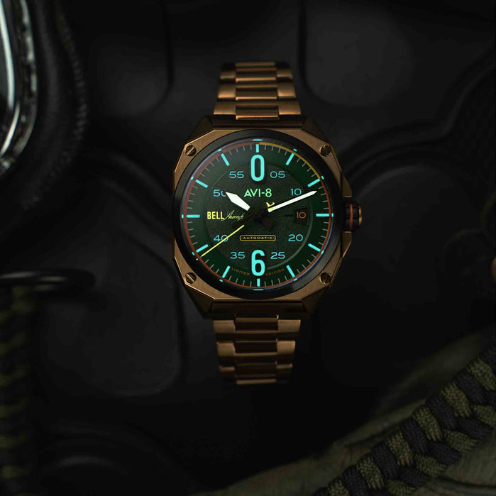 AVI-8 Bell X-1 Glamorous Glennis Automatic Mojave Green Limited Edition angled shot picture