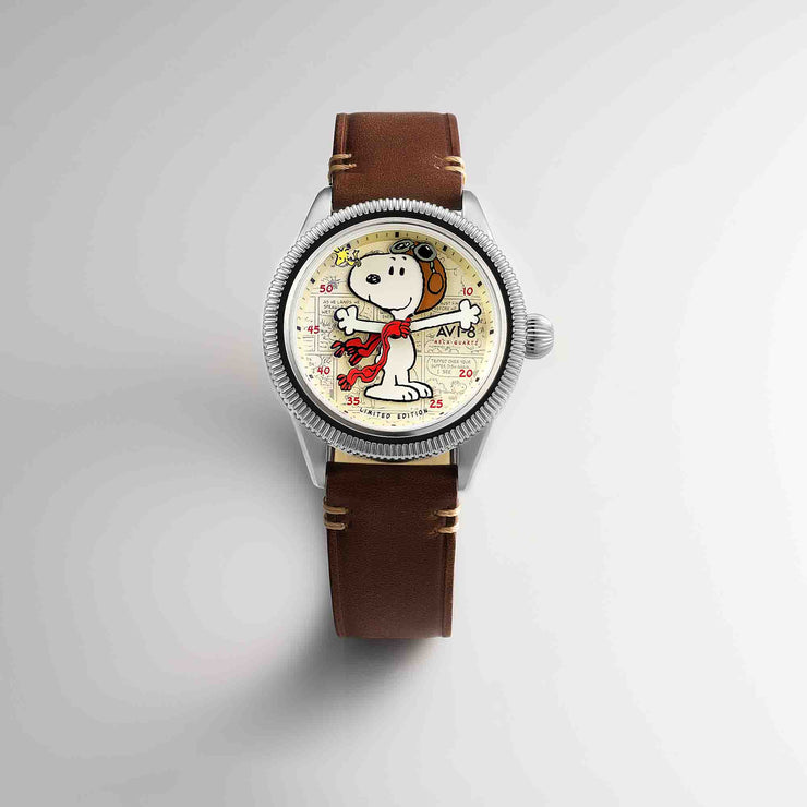 AVI-8 Flyboy Airmaster 40 Meca-Quartz Peanuts Snoopy Flying Ace Camel Brown Limited Edition