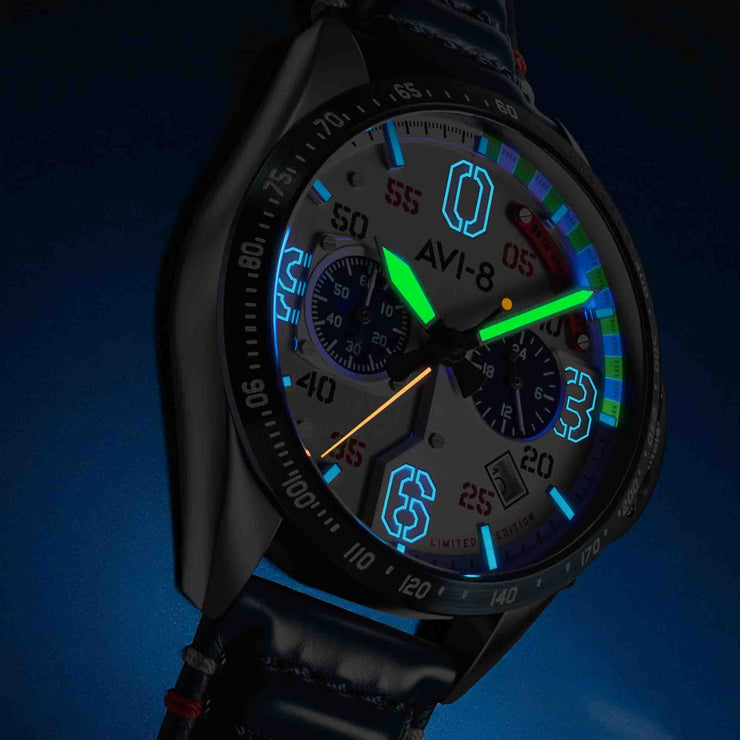 AVI-8 P-51 Mustang Kindelberger Chronograph 85th Anniversary Slipstream Silver Limited Edition