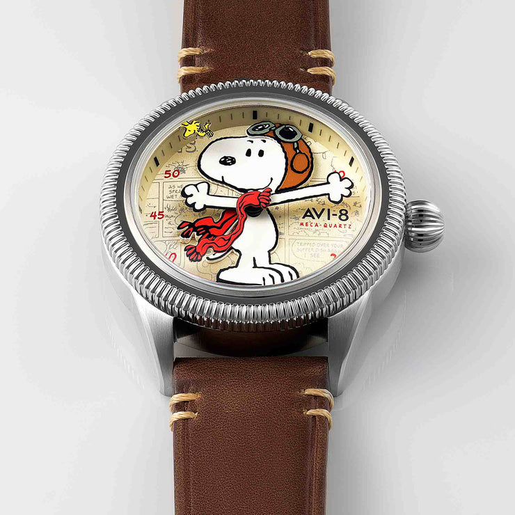 AVI-8 Flyboy Airmaster 40 Meca-Quartz Peanuts Snoopy Flying Ace Camel Brown Limited Edition