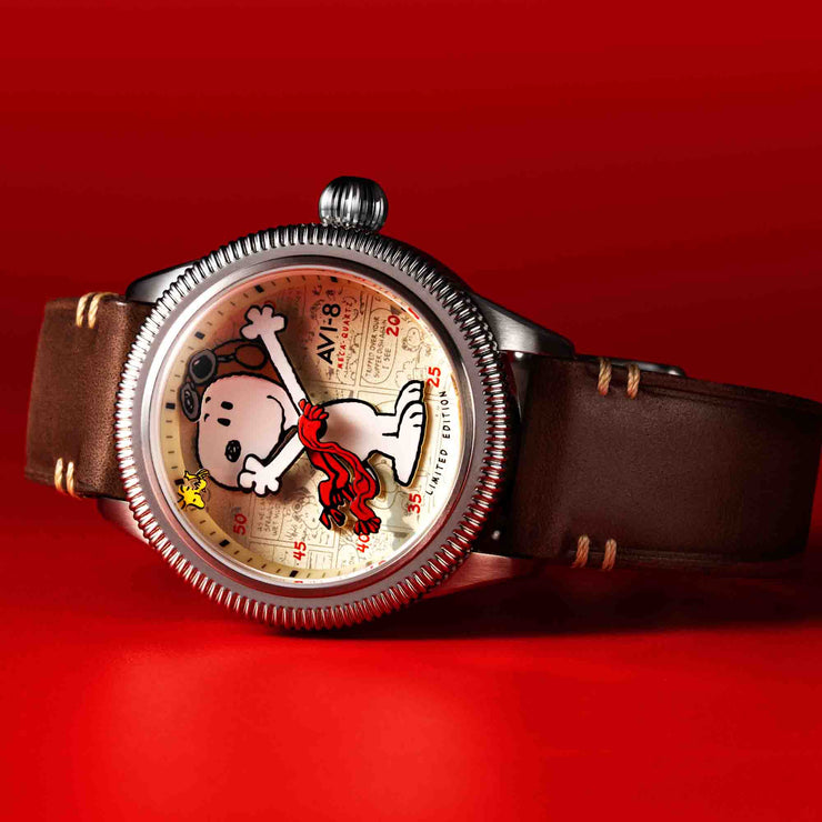 AVI-8 Flyboy Airmaster 40 Meca-Quartz Peanuts Snoopy Flying Ace Camel Brown Limited Edition
