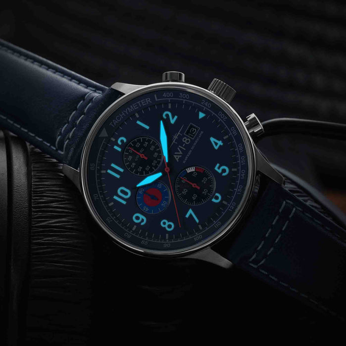 AVI-8 Hawker Hurricane Classic Chronograph Opal Blue angled shot picture