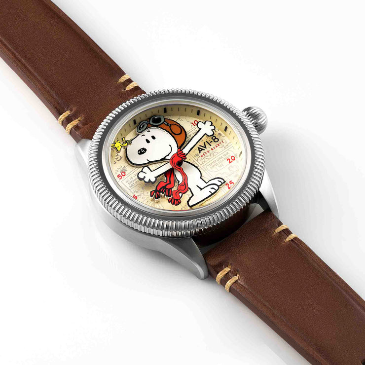 AVI-8 Flyboy Airmaster 40 Meca-Quartz Peanuts Snoopy Flying Ace Camel Brown Limited Edition