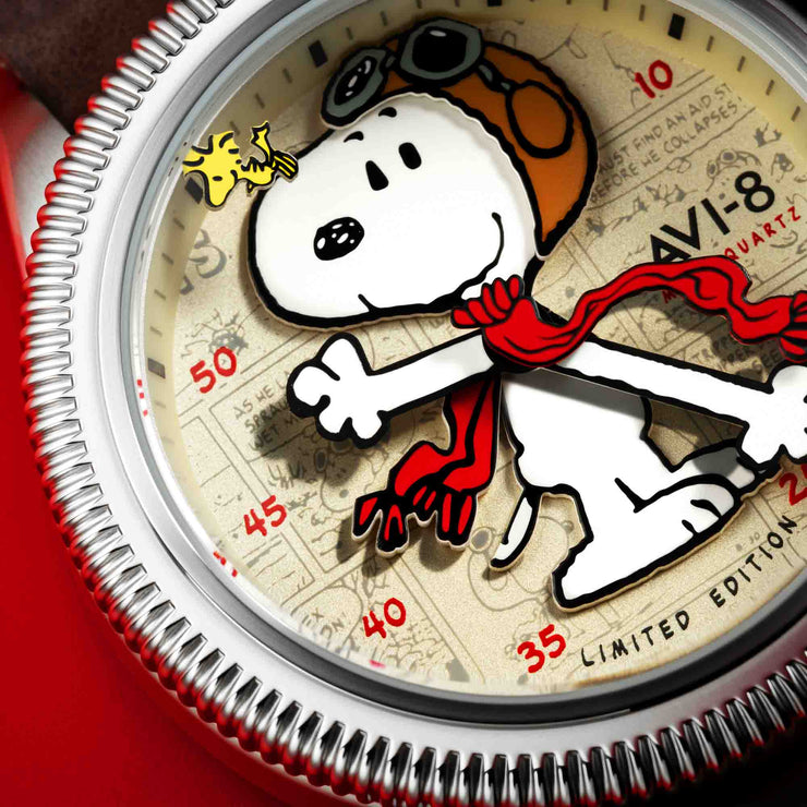 AVI-8 Flyboy Airmaster 40 Meca-Quartz Peanuts Snoopy Flying Ace Camel Brown Limited Edition