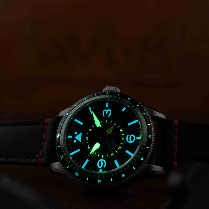 AVI-8 Flyboy Airmaster GMT Automatic Engine Black angled shot picture