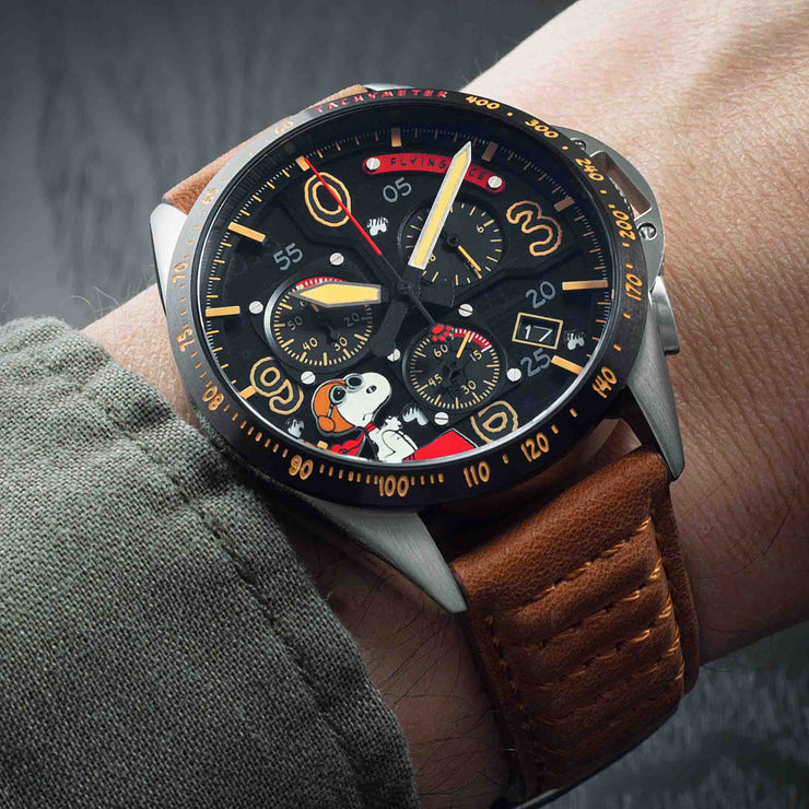 P-51 Mustang Blakeslee Chronograph Peanuts Snoopy Flying Ace Biplane Brown Limited Edition