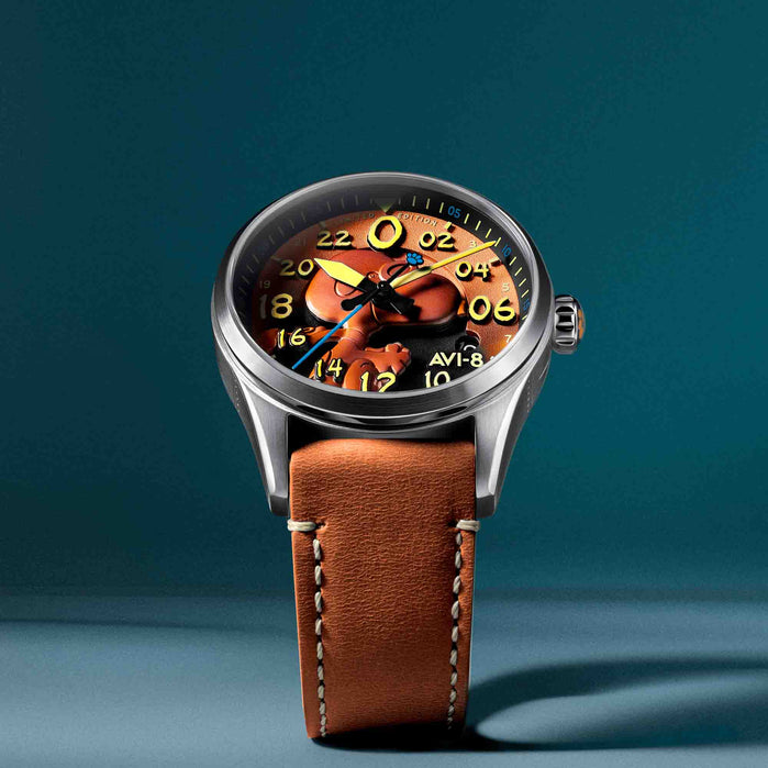 AVI-8 Spitfire Peanuts Snoopy Flying Ace 24 Hour Automatic Limited Edition Burnt Orange angled shot picture