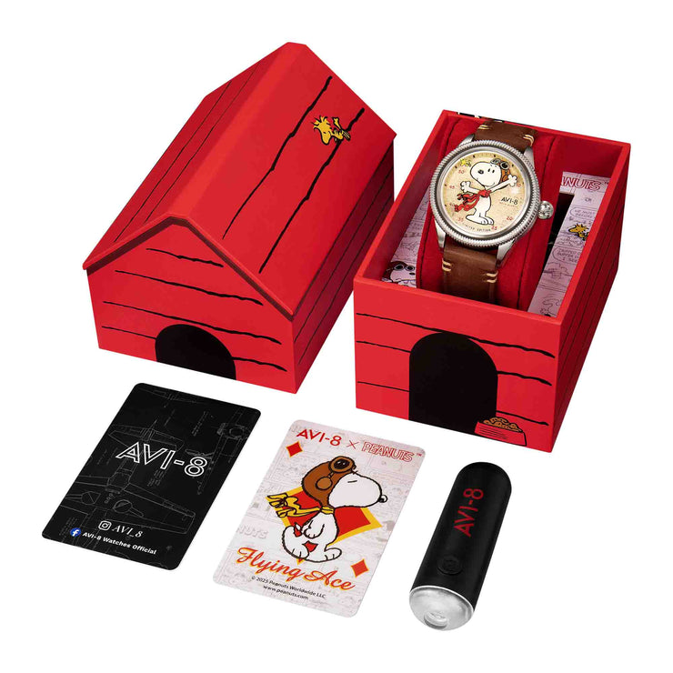AVI-8 Flyboy Airmaster 40 Meca-Quartz Peanuts Snoopy Flying Ace Camel Brown Limited Edition