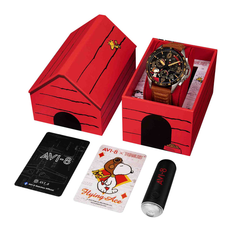 P-51 Mustang Blakeslee Chronograph Peanuts Snoopy Flying Ace Biplane Brown Limited Edition