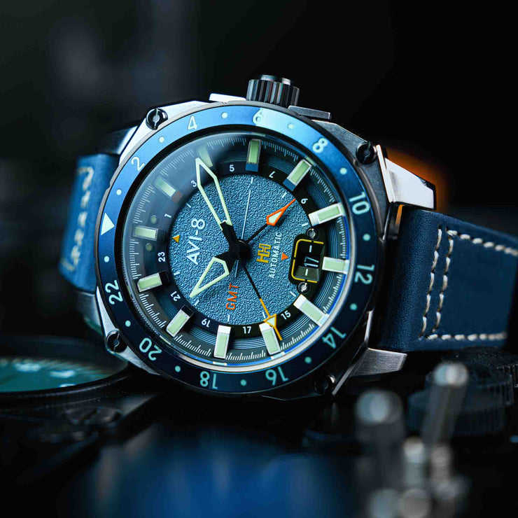 AVI-8 Hawker Hunter Atlas GMT Automatic Retro Blue