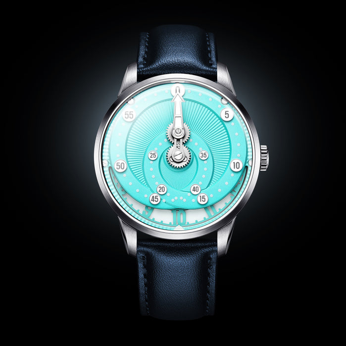Mandetbrote Orbital Automatic Aqua Blue Limited Edition angled shot picture