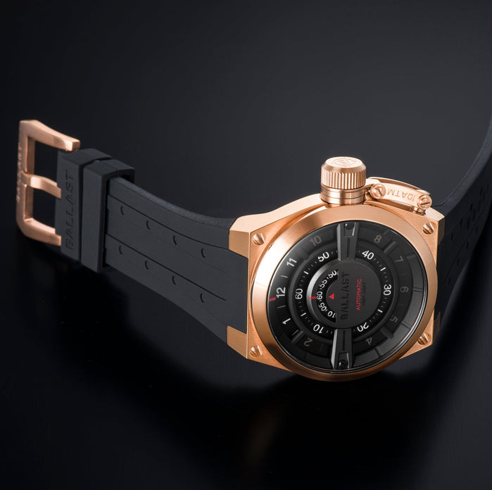 Ballast Valiant Gauge Automatic Rose Gold Black angled shot picture