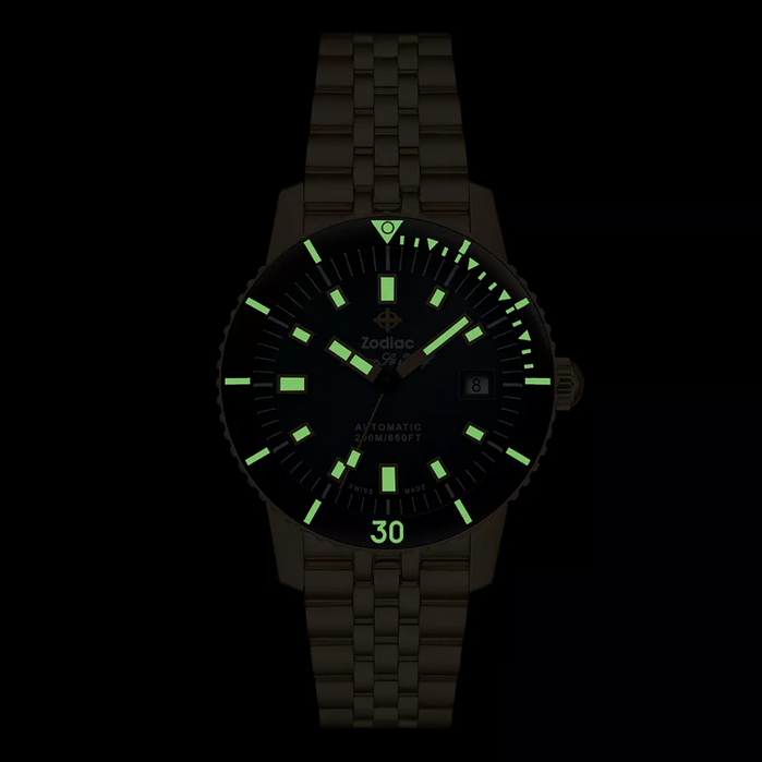 Zodiac Super Sea Wolf Compression Automatic 18K Gold-Plated SS angled shot picture