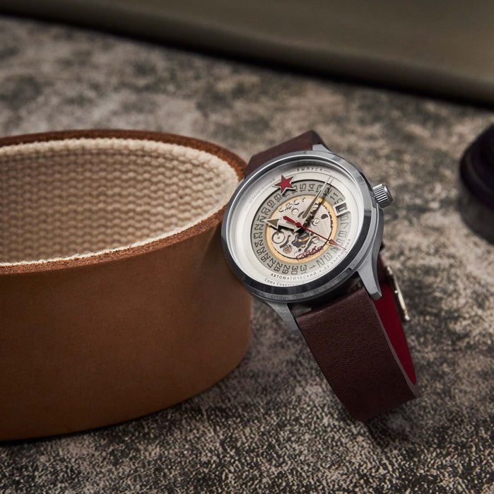 CCCP Tsiolkovsky Automatic Silver Brown angled shot picture