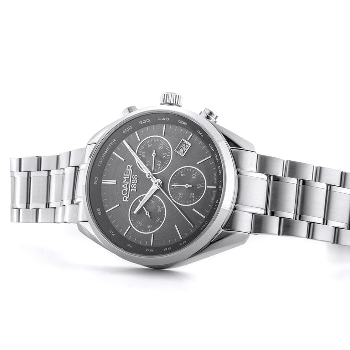 Roamer Pro Chrono Black Sunray SS angled shot picture