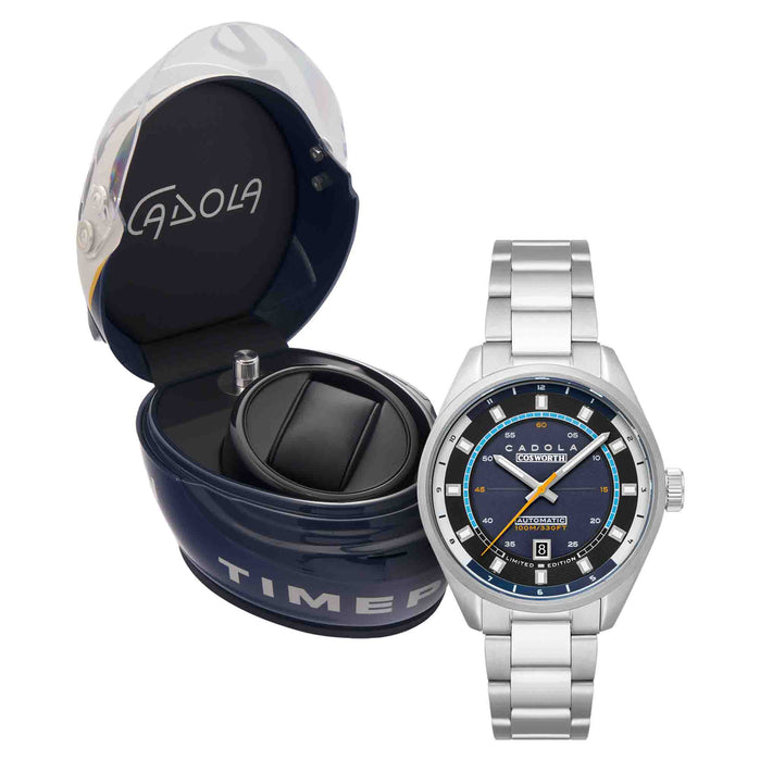 Cadola DFV-Cosworth Automatic Nigel Blue Helmet Watch Winder Set angled shot picture