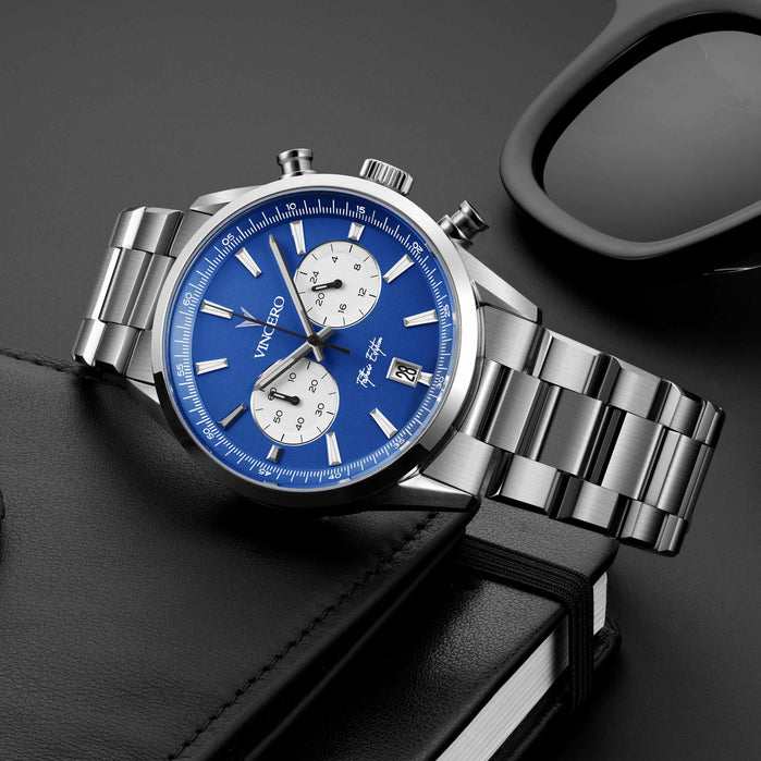 Vincero Father's Edition Chrono Dads With Sons Blue SS angled shot picture