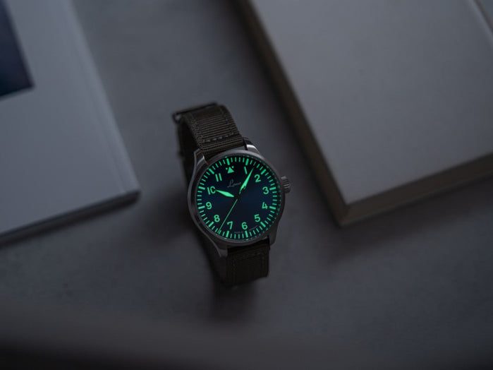 Laco Augsburg Blaue Stunde 42 nylon bracelet | Blue Dial angled shot picture