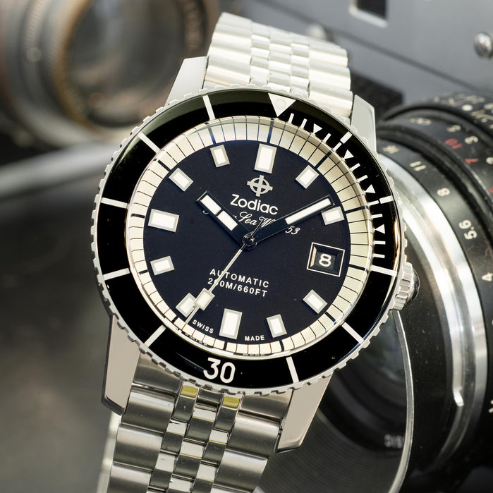 Zodiac ZO9286 Super Sea Wolf Automatic Black SS* angled shot picture