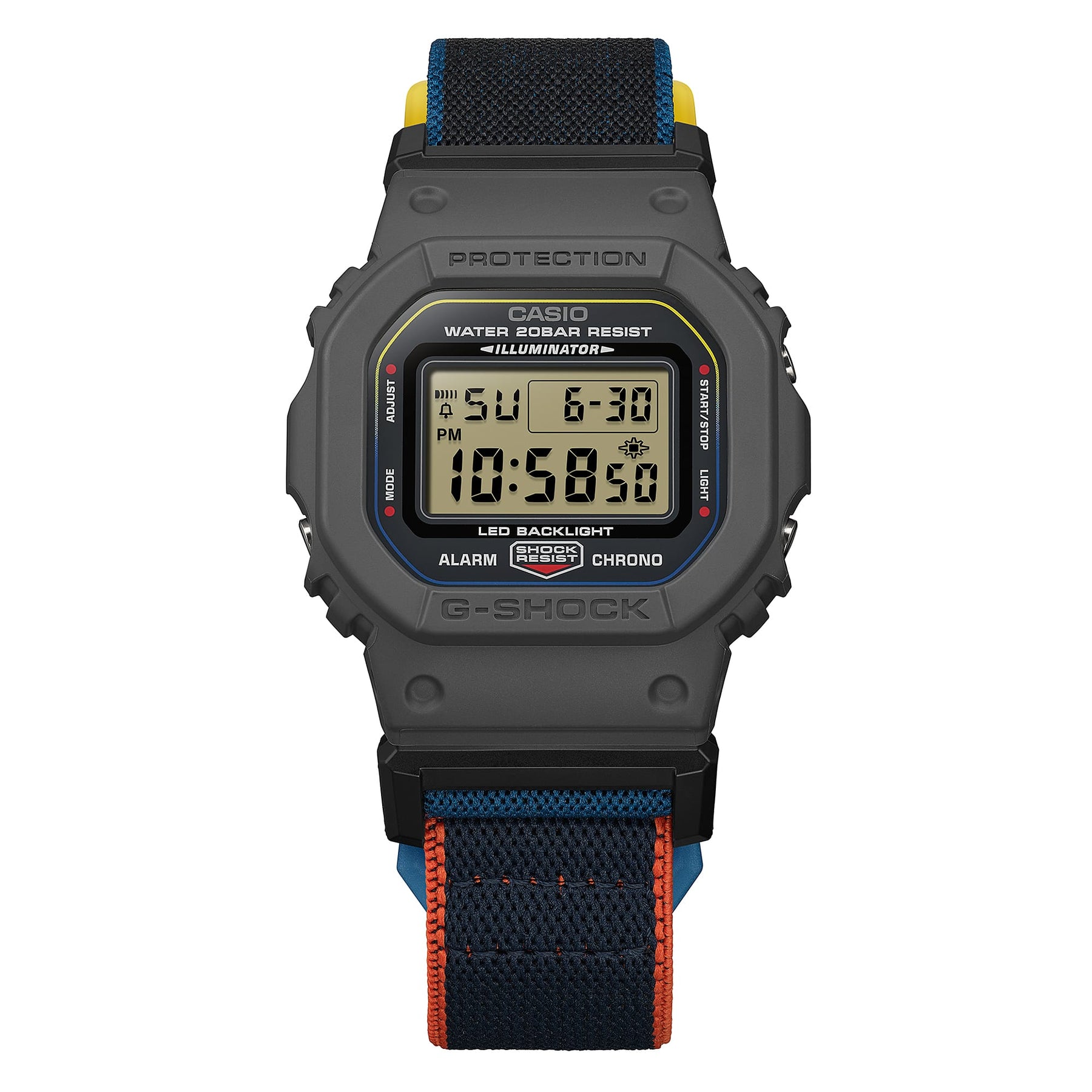 G-Shock DW5600 Cloth Band Digital Blue Orange | Watches.com