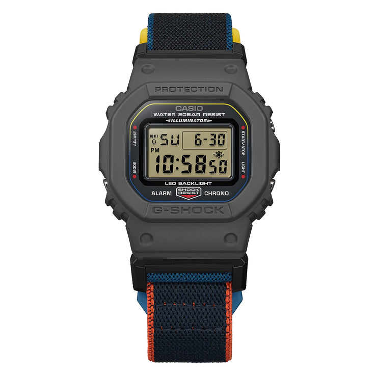 G-Shock DW5600 Cloth Band Digital Blue Orange | Watches.com G-Shock DW5600 Cloth Band Digital Blue Orange | Watches.com