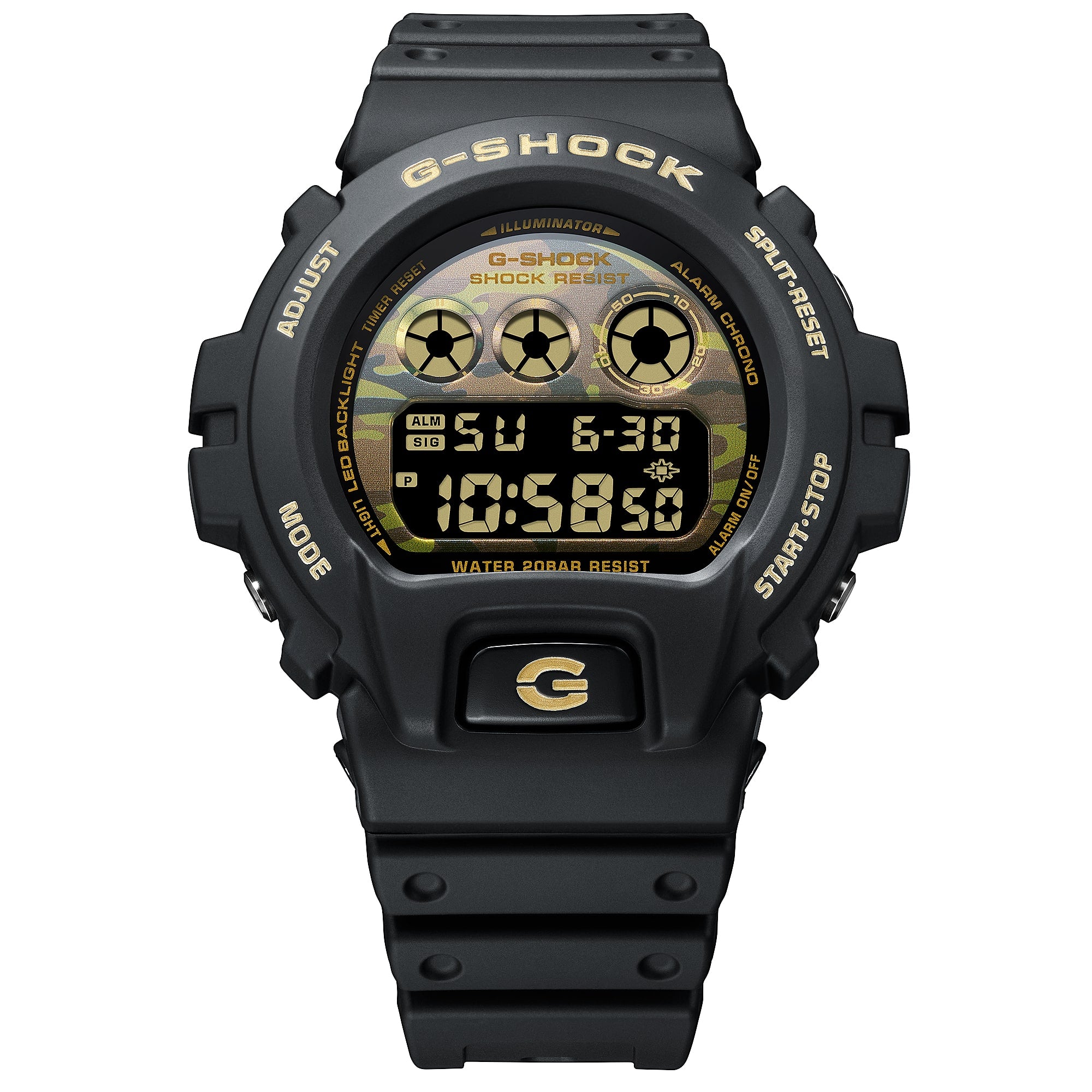 G-SHOCK DW-6900 ブラック デジタル腕時計 G-Shock DW6900 Bold Camo Digital Black Gold | Watches.com