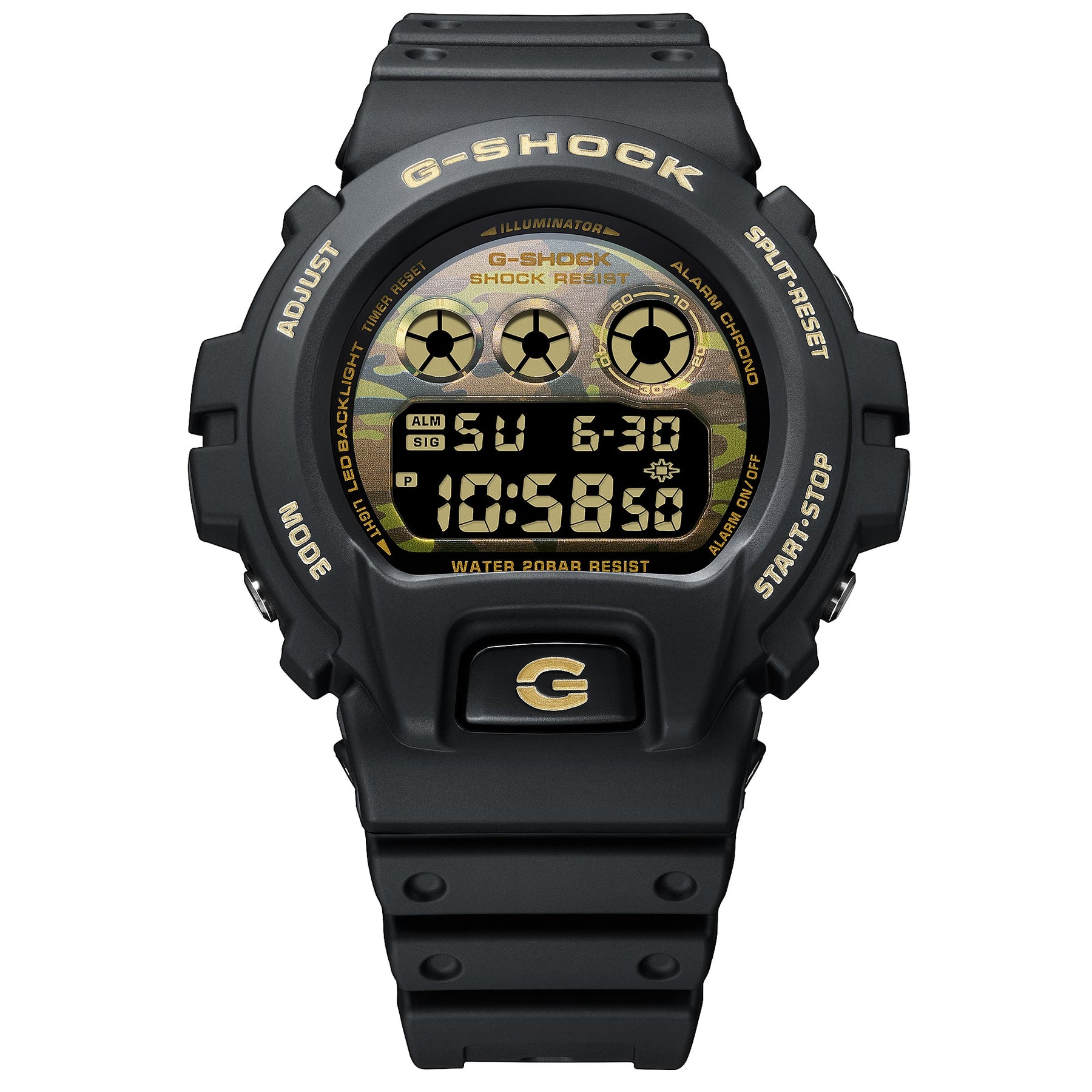 G-Shock DW6900 Bold Camo Digital Black Gold | Watches.com
