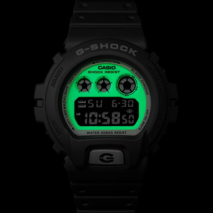 G-Shock DW6900 Hidden Glow Digital Gray angled shot picture