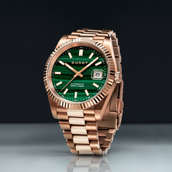 Duxot Marcel Automatic Lapidary Limited Edition Green Malachite angled shot picture