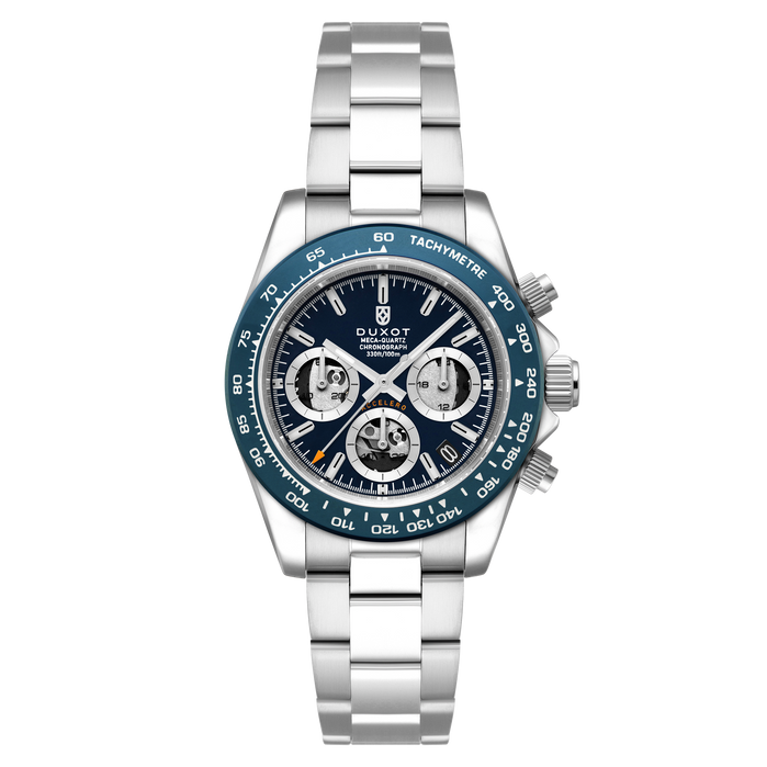 Duxot Accelero Chronograph Compax Skeleton Edition Oceanic Blue angled shot picture
