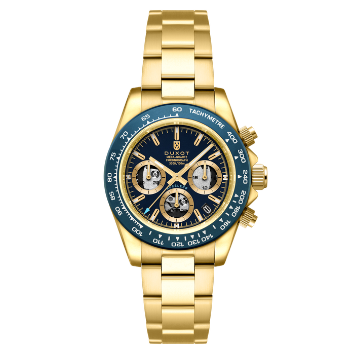 Duxot Accelero Chronograph Compax Skeleton Edition Cerulean Shine angled shot picture