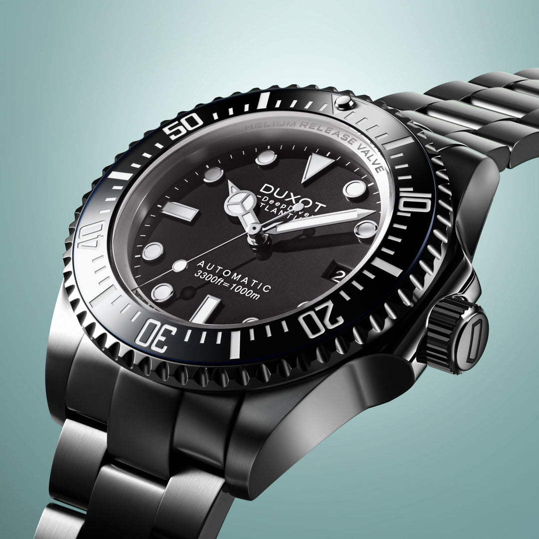 NWT Duxot Atlantica Automatic Black Dial Men\'s Watch Pitch Black | Atlantica Diver Automatic – Duxot Watches main image 4