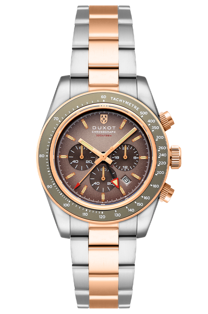 Duxot Vitesse Dual Time Chronograph Rust Brown angled shot picture