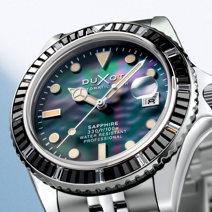 Duxot Atlantica 40 Rainbow Automatic Silver Black Mother of Pearl