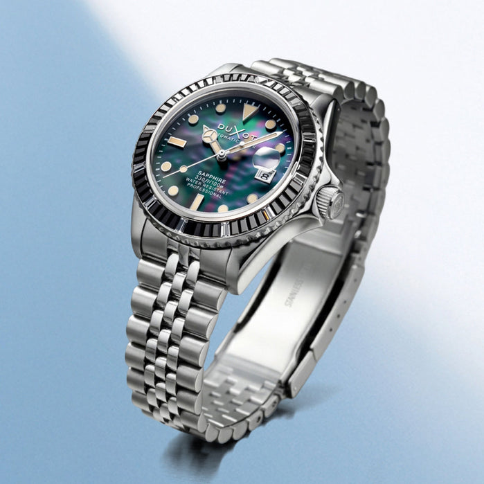 Duxot Atlantica 40 Rainbow Automatic Silver Black Mother of Pearl angled shot picture