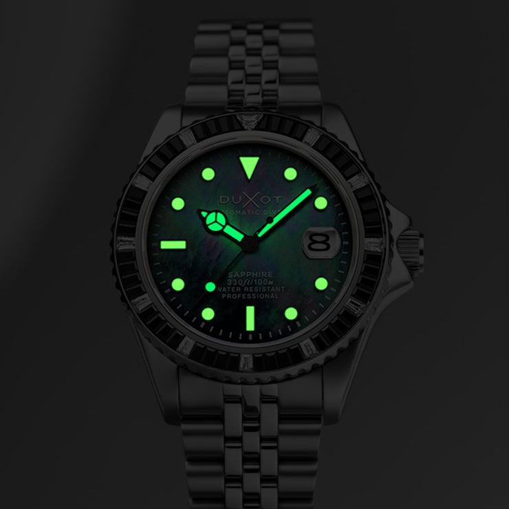 Duxot Atlantica 40 Rainbow Automatic Silver Black Mother of Pearl