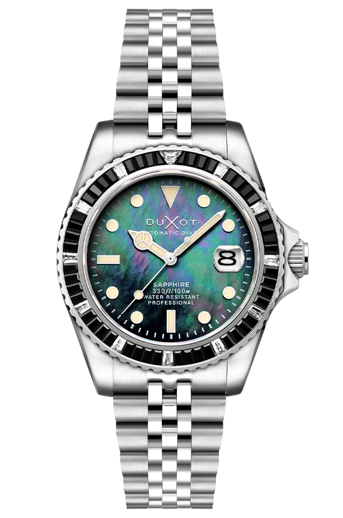 Duxot Atlantica 40 Rainbow Automatic Silver Black Mother of Pearl angled shot picture