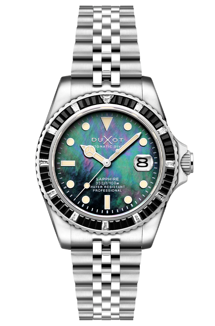 Duxot Atlantica 40 Rainbow Automatic Silver Black Mother of Pearl