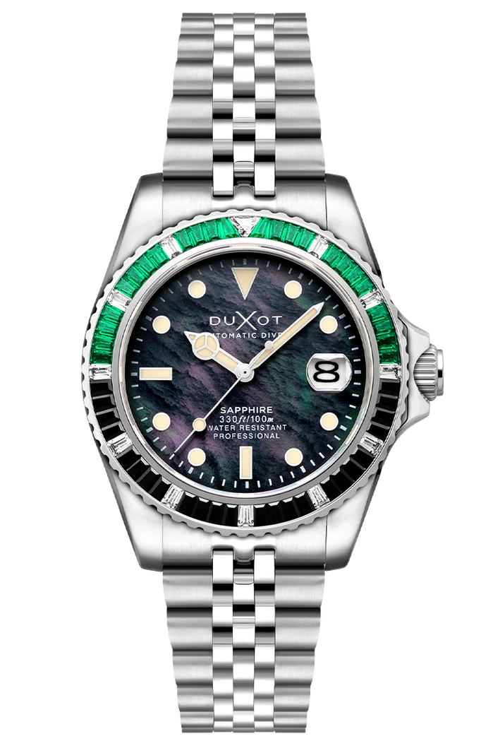 Duxot Atlantica 40 Rainbow Automatic Green Black Mother of Pearl angled shot picture