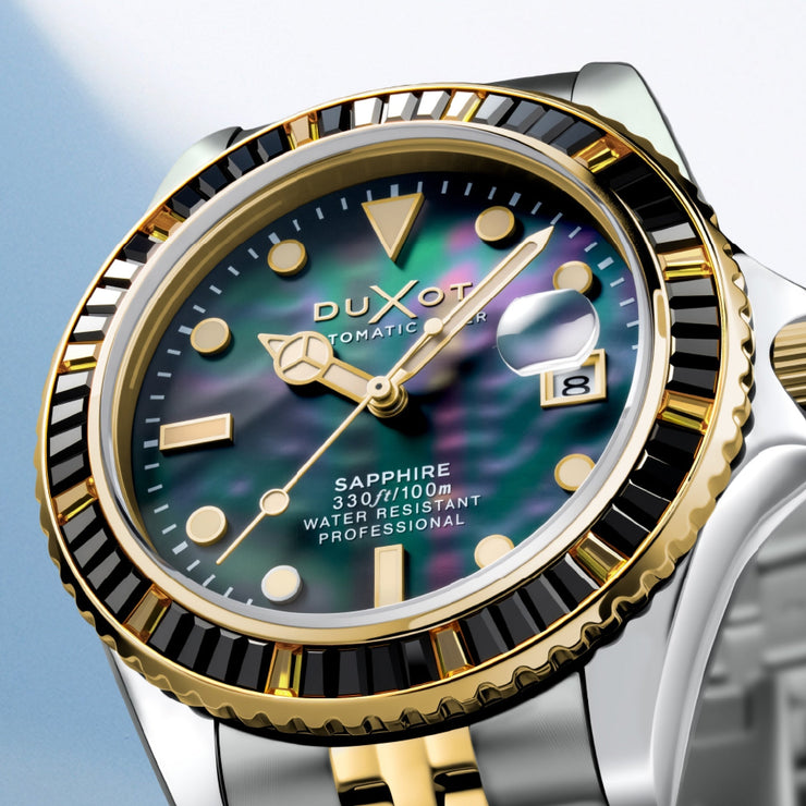 Duxot Atlantica 40 Rainbow Automatic Silver Gold Black Mother of Pearl