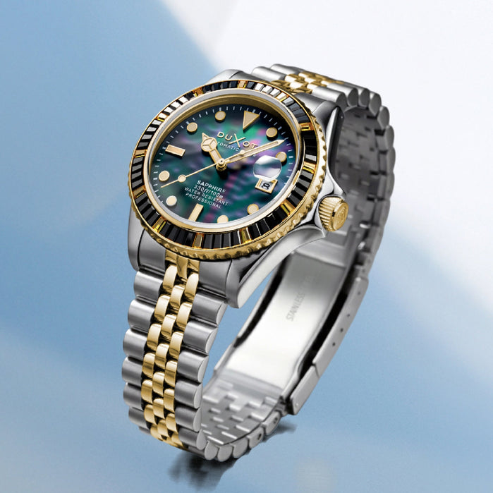 Duxot Atlantica 40 Rainbow Automatic Silver Gold Black Mother of Pearl angled shot picture